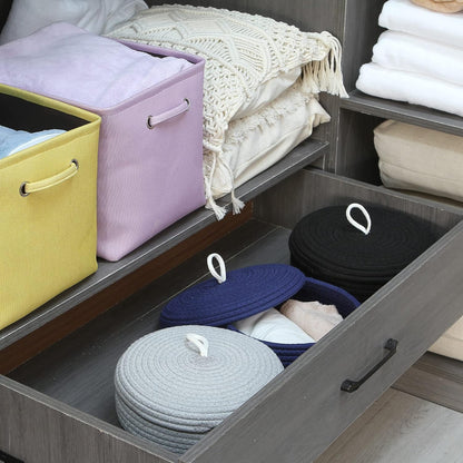 Round Woven Cotton Rope Storage Basket with Lid, Khaki