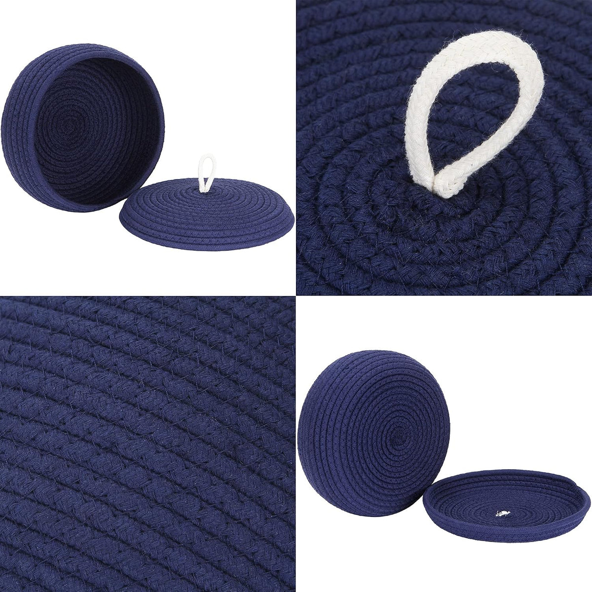 Round Woven Cotton Rope Storage Basket with Lid, Khaki