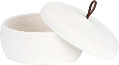 Round Woven Cotton Rope Storage Basket with Lid, Khaki