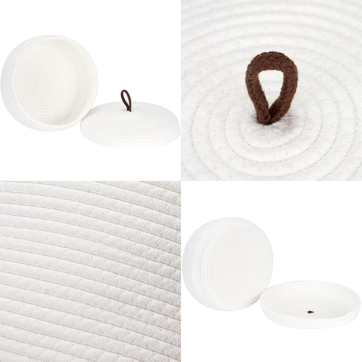 Round Woven Cotton Rope Storage Basket with Lid, Khaki