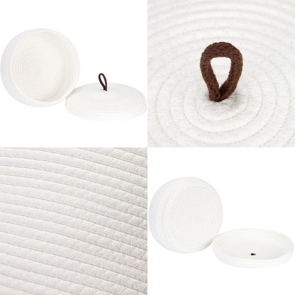 Round Woven Cotton Rope Storage Basket with Lid, Khaki
