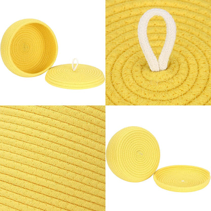 Round Woven Cotton Rope Storage Basket with Lid, Khaki