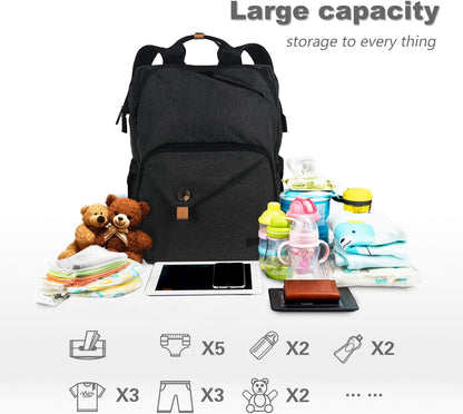 Diaper Bag Backpack,Large Capacity Travel Back Pack Maternity Baby Nappy Changing Bags, Double Compartments with Stroller Straps,Waterproof,Grey (US7340-G)