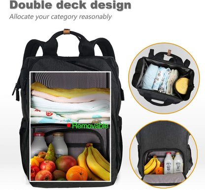 Diaper Bag Backpack,Large Capacity Travel Back Pack Maternity Baby Nappy Changing Bags, Double Compartments with Stroller Straps,Waterproof,Grey (US7340-G)