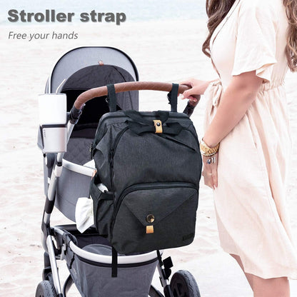 Diaper Bag Backpack,Large Capacity Travel Back Pack Maternity Baby Nappy Changing Bags, Double Compartments with Stroller Straps,Waterproof,Grey (US7340-G)