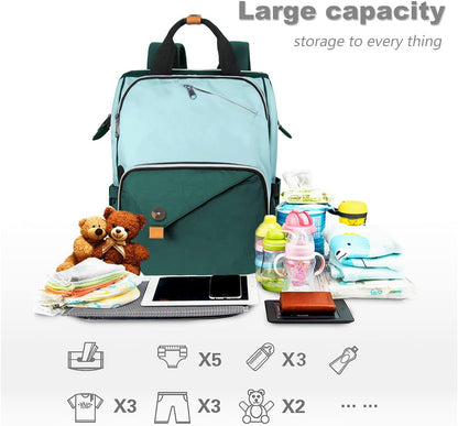 Diaper Bag Backpack,Large Capacity Travel Back Pack Maternity Baby Nappy Changing Bags, Double Compartments with Stroller Straps,Waterproof,Grey (US7340-G)