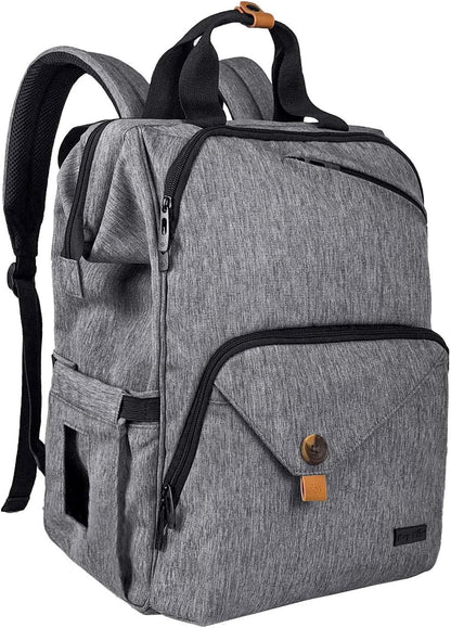 Diaper Bag Backpack,Large Capacity Travel Back Pack Maternity Baby Nappy Changing Bags, Double Compartments with Stroller Straps,Waterproof,Grey (US7340-G)