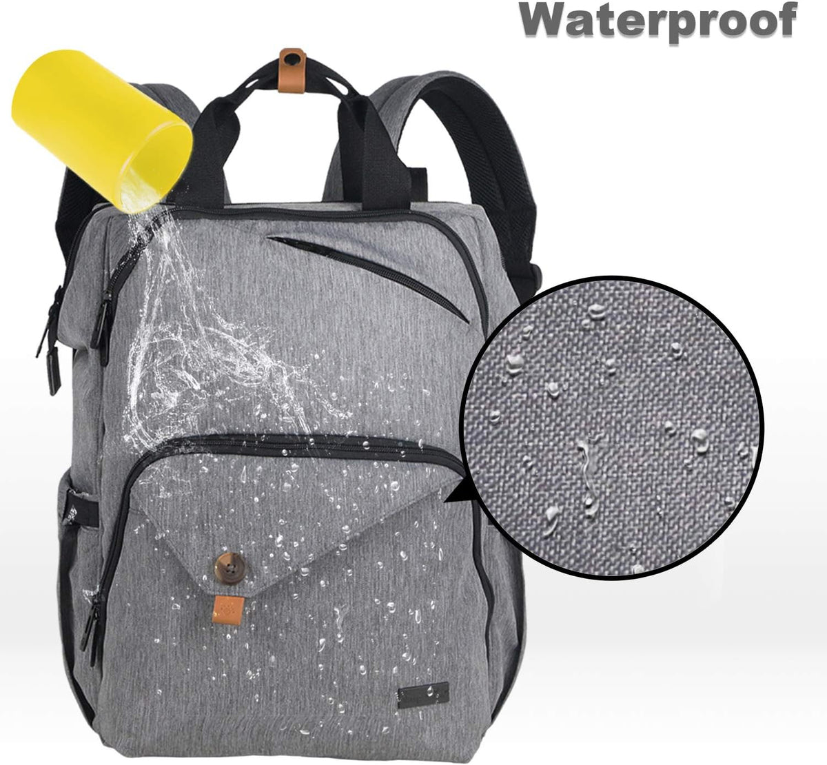 Diaper Bag Backpack,Large Capacity Travel Back Pack Maternity Baby Nappy Changing Bags, Double Compartments with Stroller Straps,Waterproof,Grey (US7340-G)