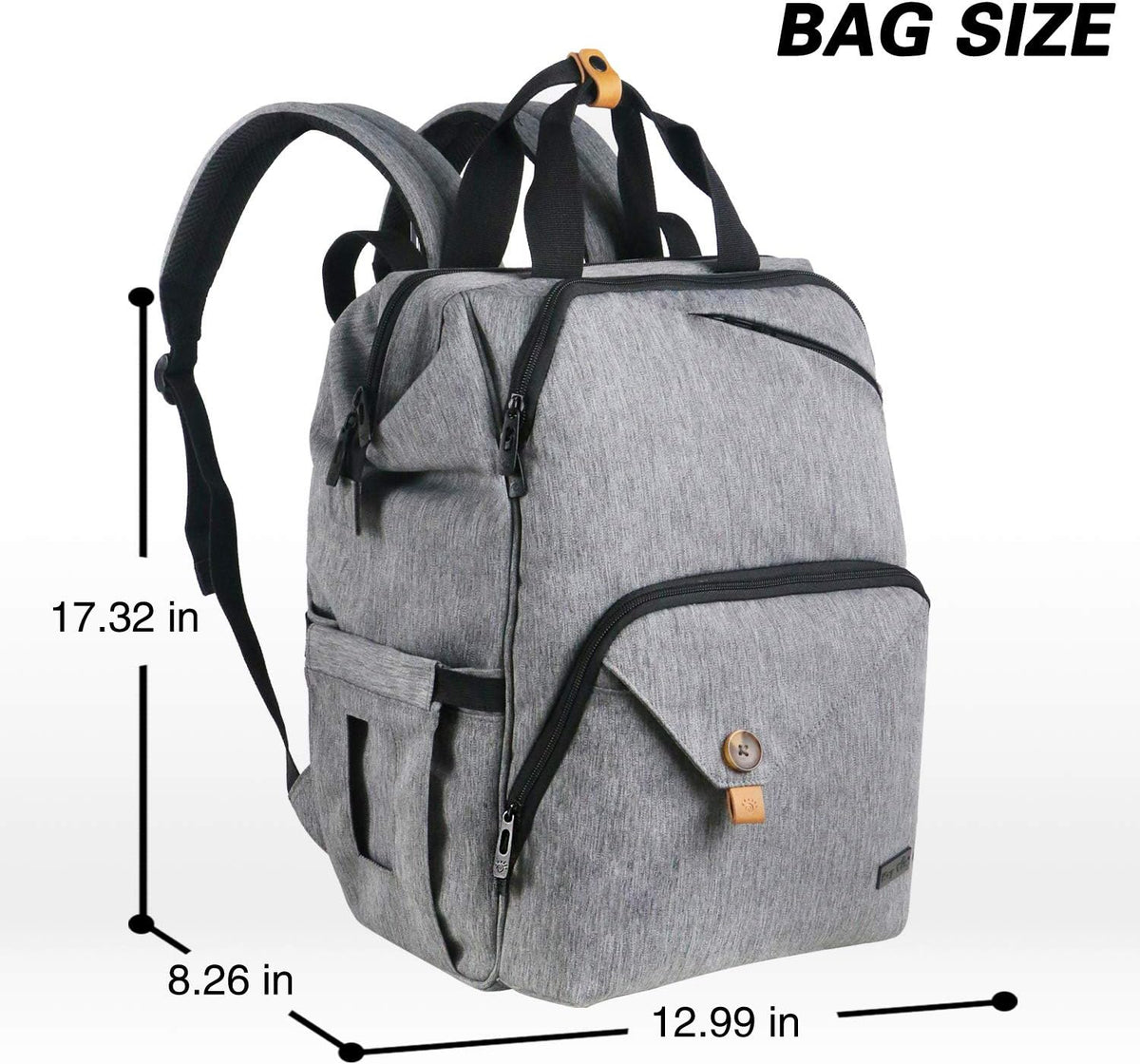 Diaper Bag Backpack,Large Capacity Travel Back Pack Maternity Baby Nappy Changing Bags, Double Compartments with Stroller Straps,Waterproof,Grey (US7340-G)