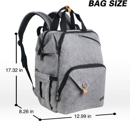 Diaper Bag Backpack,Large Capacity Travel Back Pack Maternity Baby Nappy Changing Bags, Double Compartments with Stroller Straps,Waterproof,Grey (US7340-G)