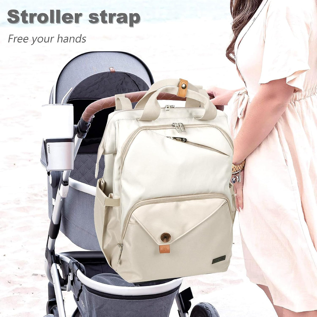 Diaper Bag Backpack,Large Capacity Travel Back Pack Maternity Baby Nappy Changing Bags, Double Compartments with Stroller Straps,Waterproof,Grey (US7340-G)