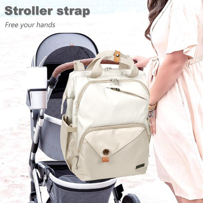 Diaper Bag Backpack,Large Capacity Travel Back Pack Maternity Baby Nappy Changing Bags, Double Compartments with Stroller Straps,Waterproof,Grey (US7340-G)