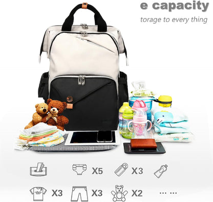 Diaper Bag Backpack,Large Capacity Travel Back Pack Maternity Baby Nappy Changing Bags, Double Compartments with Stroller Straps,Waterproof,Grey (US7340-G)