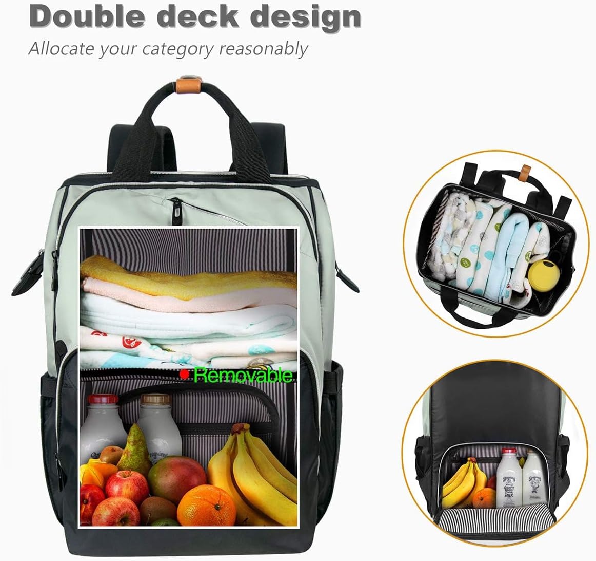 Diaper Bag Backpack,Large Capacity Travel Back Pack Maternity Baby Nappy Changing Bags, Double Compartments with Stroller Straps,Waterproof,Grey (US7340-G)