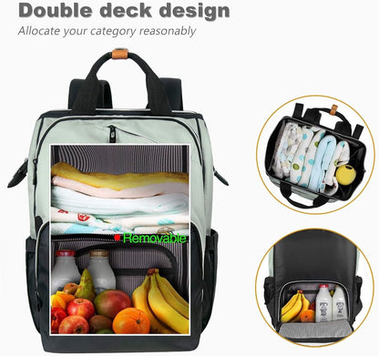 Diaper Bag Backpack,Large Capacity Travel Back Pack Maternity Baby Nappy Changing Bags, Double Compartments with Stroller Straps,Waterproof,Grey (US7340-G)