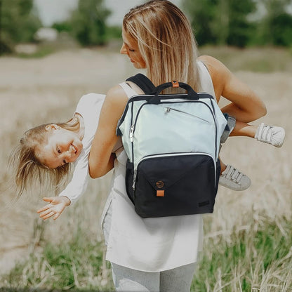 Diaper Bag Backpack,Large Capacity Travel Back Pack Maternity Baby Nappy Changing Bags, Double Compartments with Stroller Straps,Waterproof,Grey (US7340-G)