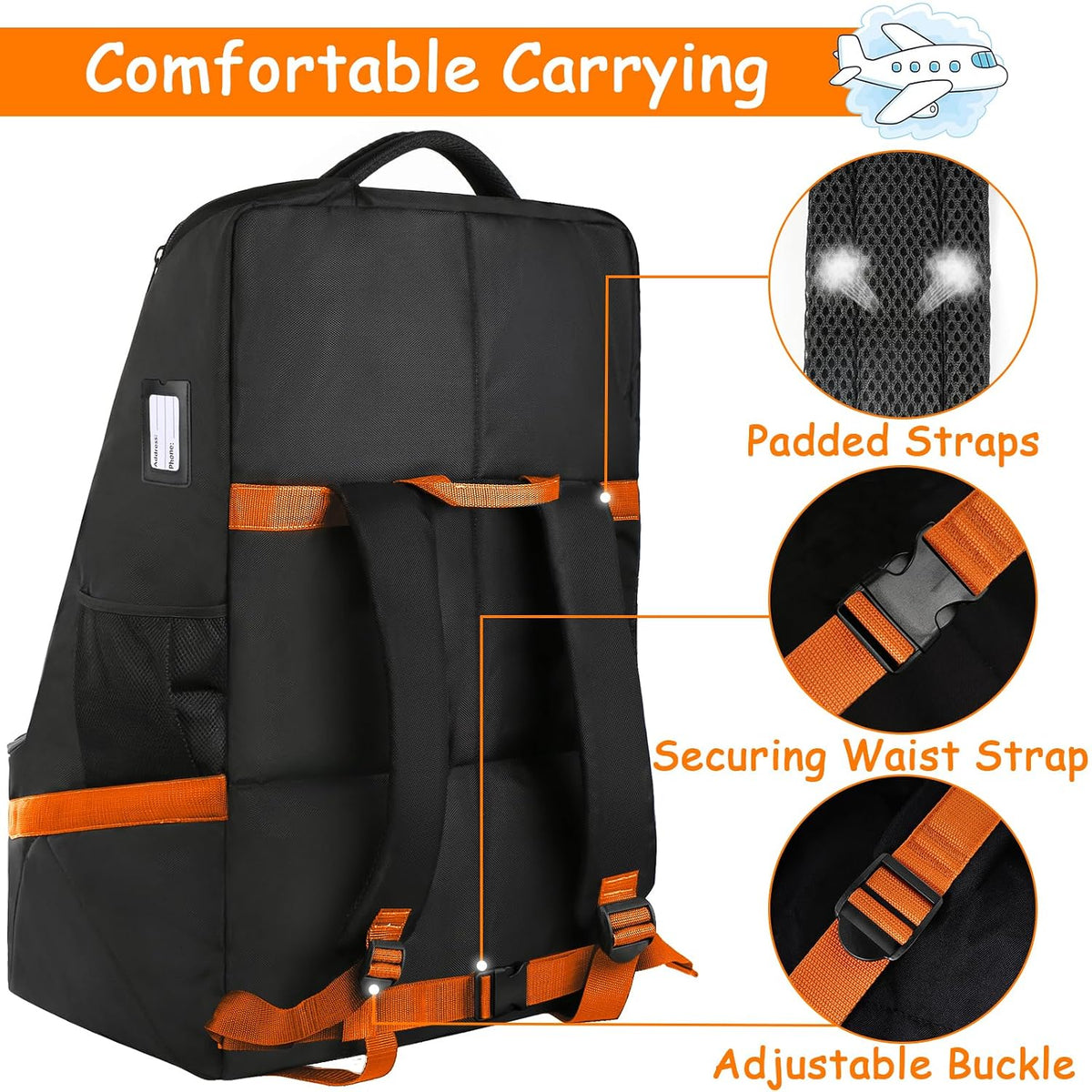 Padded Car Seat Travel Bag Backpack, Toddler Travel Essentials