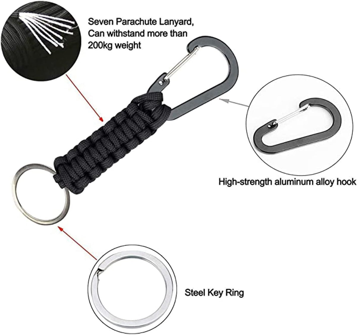 Paracord Keychain Hook Carabiner Clip | D Ring Lanyard Hanger