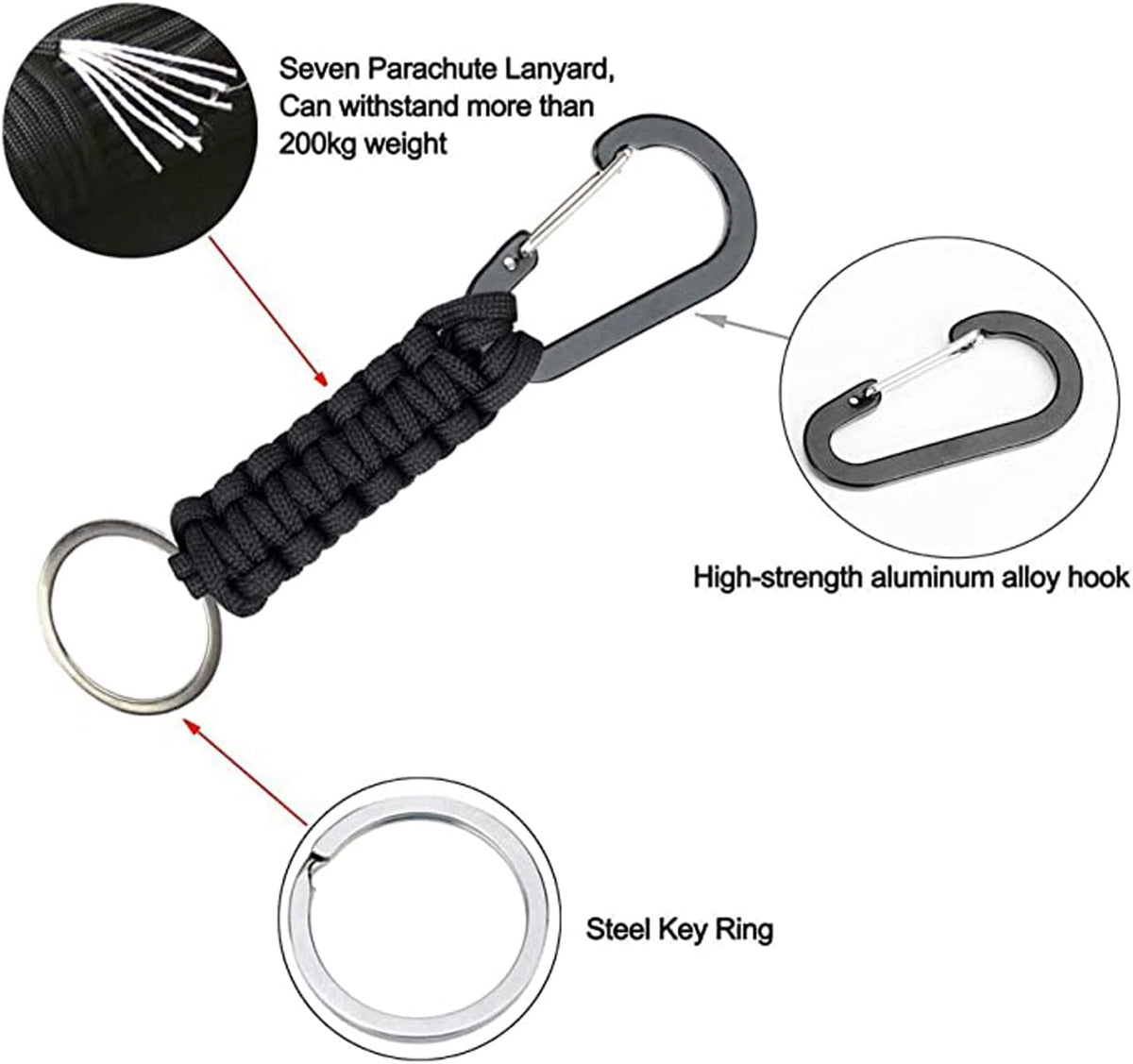 Paracord Keychain Hook Carabiner Clip | D Ring Lanyard Hanger