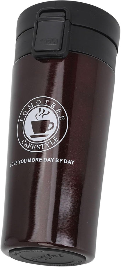 Insulated Coffee Cup with Snap Flip Lid and Portable Design, Eleg Stainl Steel 380ml Travel Mug for Hot Drinks, Red (380ml)