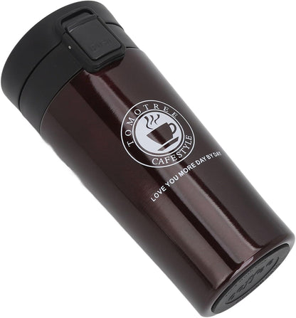 Insulated Coffee Cup with Snap Flip Lid and Portable Design, Eleg Stainl Steel 380ml Travel Mug for Hot Drinks, Red (380ml)