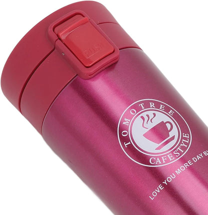 Insulated Coffee Cup with Snap Flip Lid and Portable Design, Eleg Stainl Steel 380ml Travel Mug for Hot Drinks, Red (380ml)