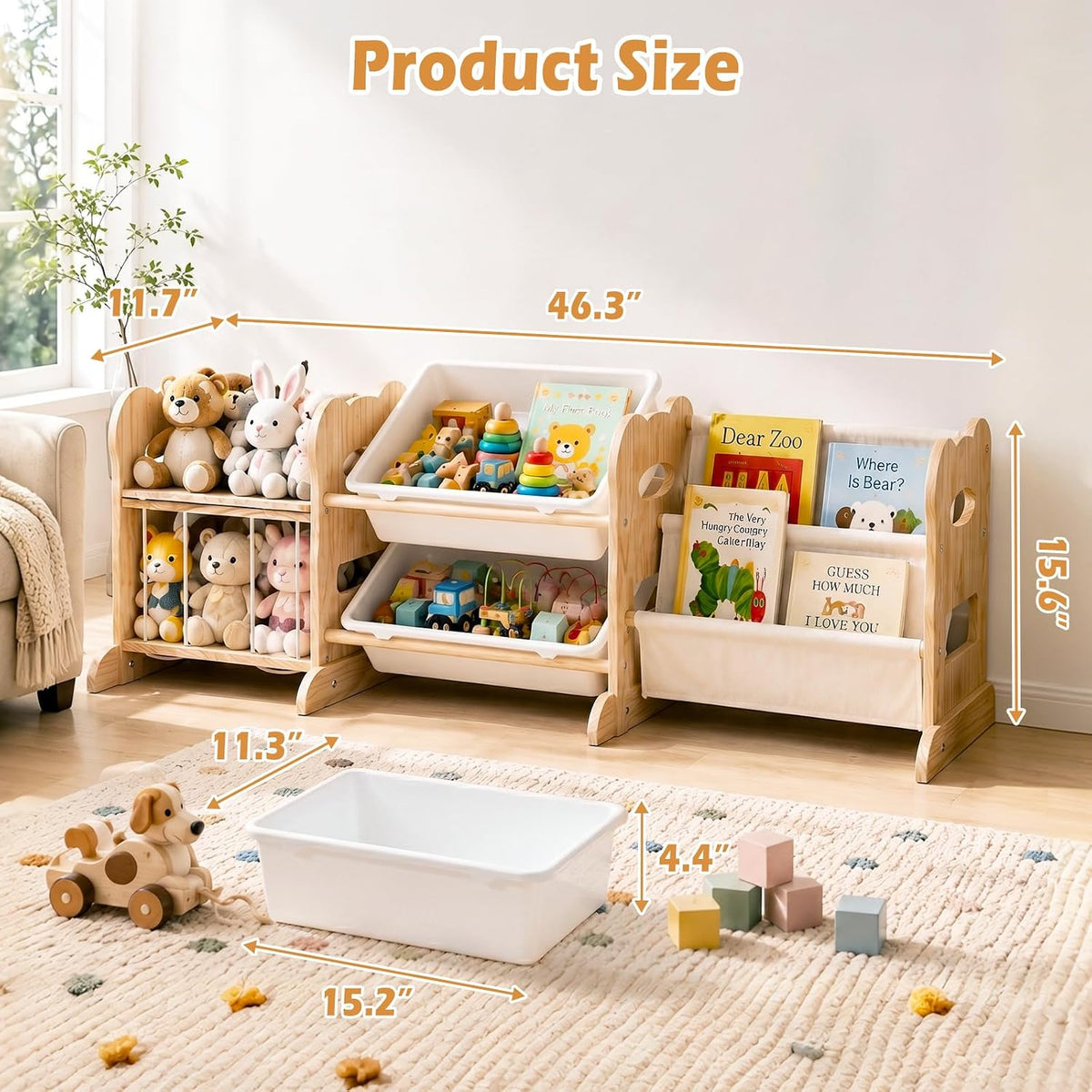 Toy Storage Organizer with Bookshelf and Stuffed Animal Storage 60.7'' L