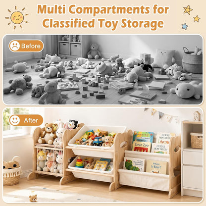 Toy Storage Organizer with Bookshelf and Stuffed Animal Storage 60.7'' L