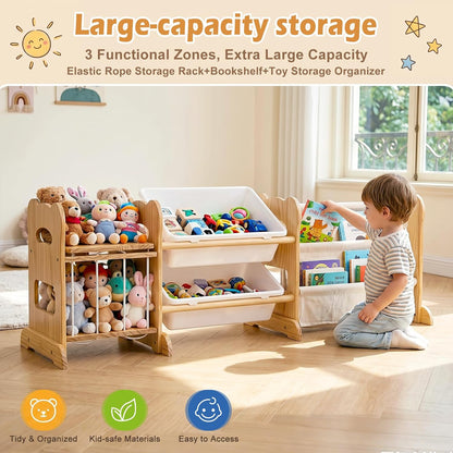 Toy Storage Organizer with Bookshelf and Stuffed Animal Storage 60.7'' L