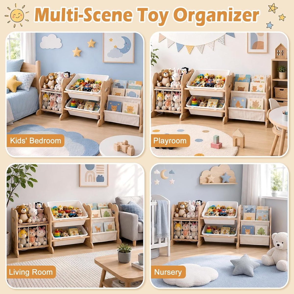 Toy Storage Organizer with Bookshelf and Stuffed Animal Storage 60.7'' L