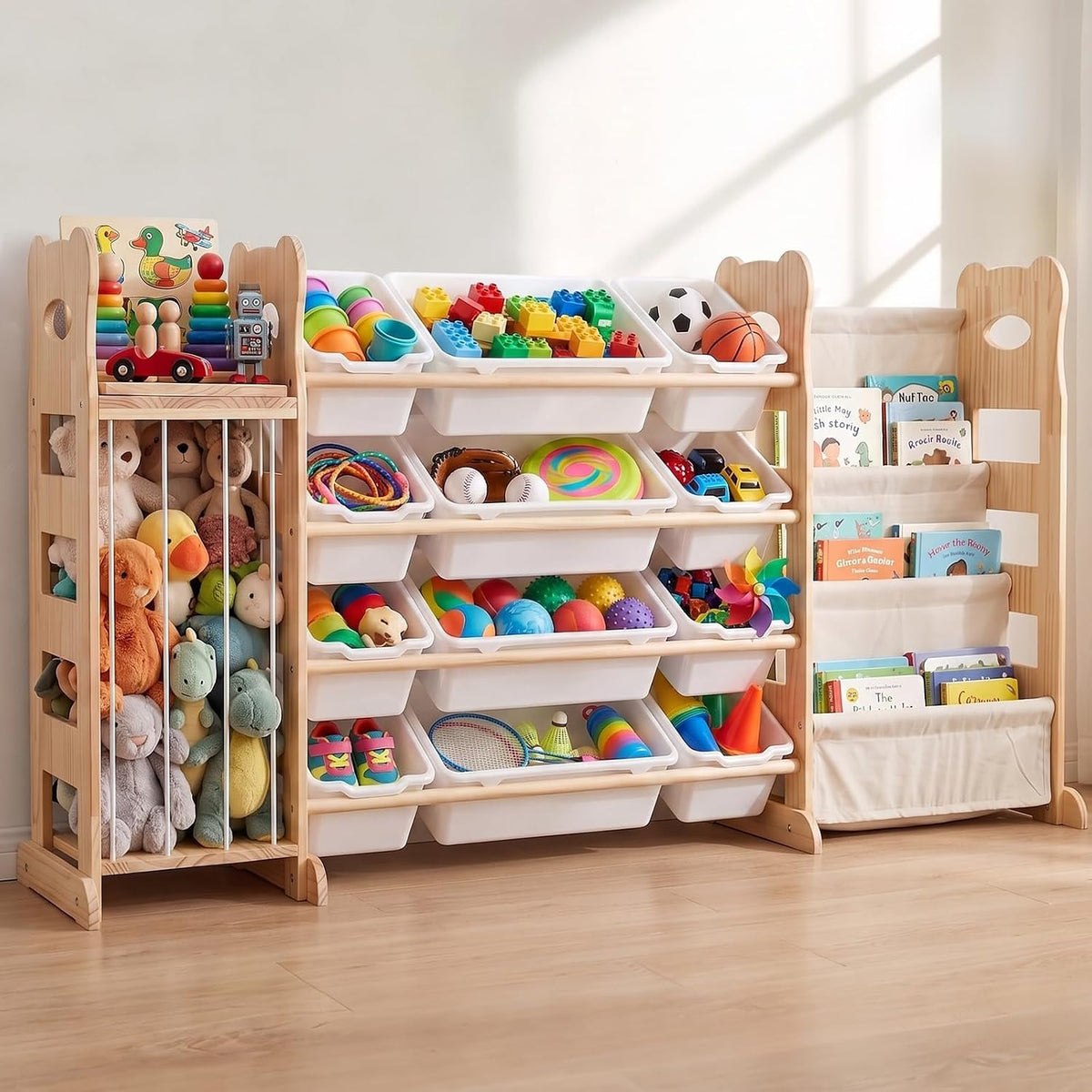 Toy Storage Organizer with Bookshelf and Stuffed Animal Storage 60.7'' L