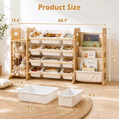 Toy Storage Organizer with Bookshelf and Stuffed Animal Storage 60.7'' L