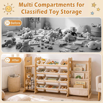 Toy Storage Organizer with Bookshelf and Stuffed Animal Storage 60.7'' L