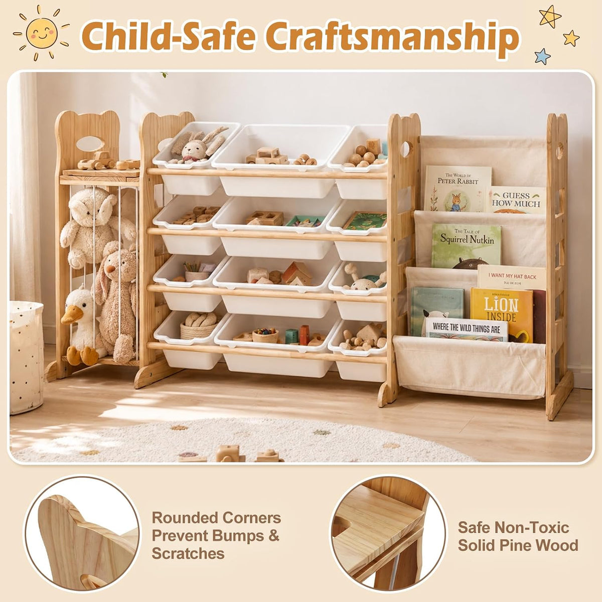 Toy Storage Organizer with Bookshelf and Stuffed Animal Storage 60.7'' L