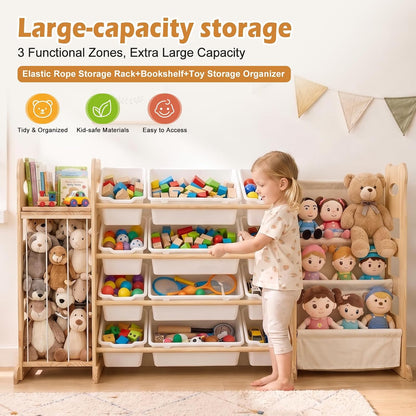 Toy Storage Organizer with Bookshelf and Stuffed Animal Storage 60.7'' L
