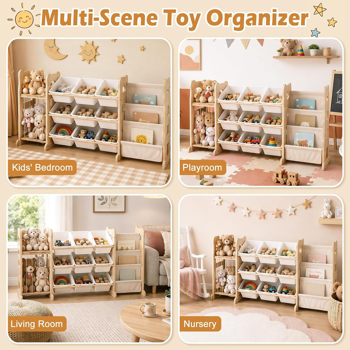 Toy Storage Organizer with Bookshelf and Stuffed Animal Storage 60.7'' L