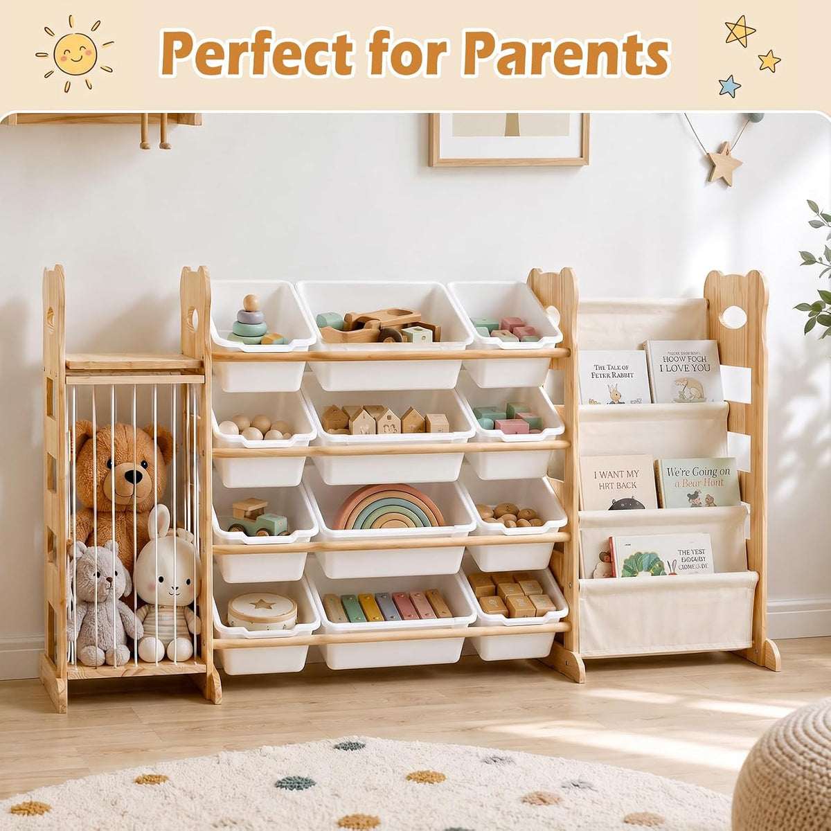 Toy Storage Organizer with Bookshelf and Stuffed Animal Storage 60.7'' L