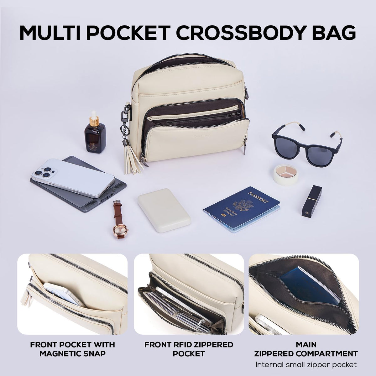 POIUGOYA Leather Crossbody Bag for Women Travel Purse Built-In RFID Wallet