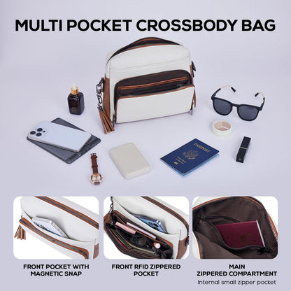 POIUGOYA Leather Crossbody Bag for Women Travel Purse Built-In RFID Wallet