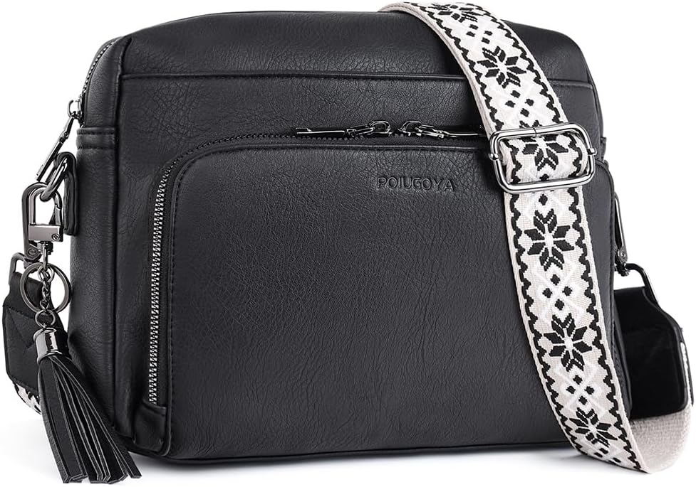 POIUGOYA Leather Crossbody Bag for Women Travel Purse Built-In RFID Wallet