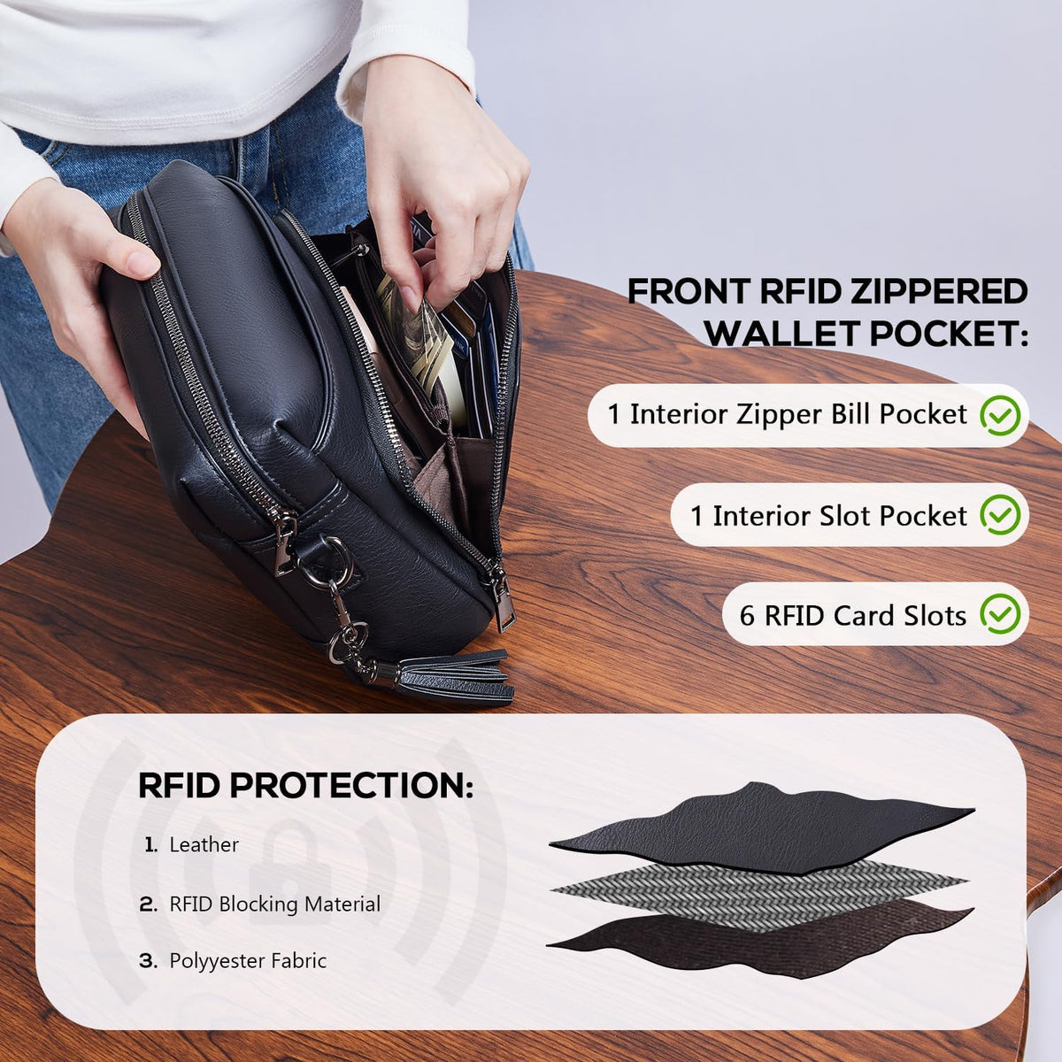 POIUGOYA Leather Crossbody Bag for Women Travel Purse Built-In RFID Wallet