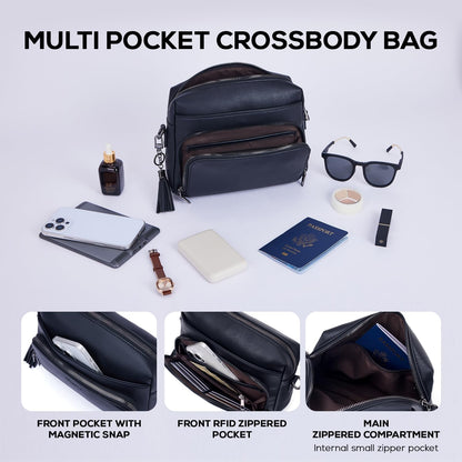 POIUGOYA Leather Crossbody Bag for Women Travel Purse Built-In RFID Wallet