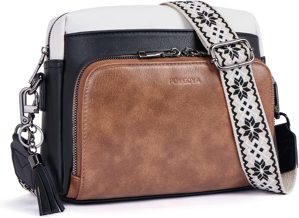 POIUGOYA Leather Crossbody Bag for Women Travel Purse Built-In RFID Wallet