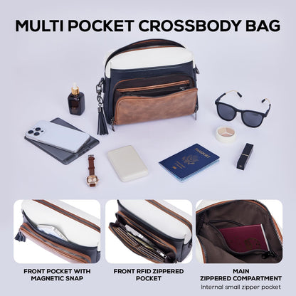 POIUGOYA Leather Crossbody Bag for Women Travel Purse Built-In RFID Wallet