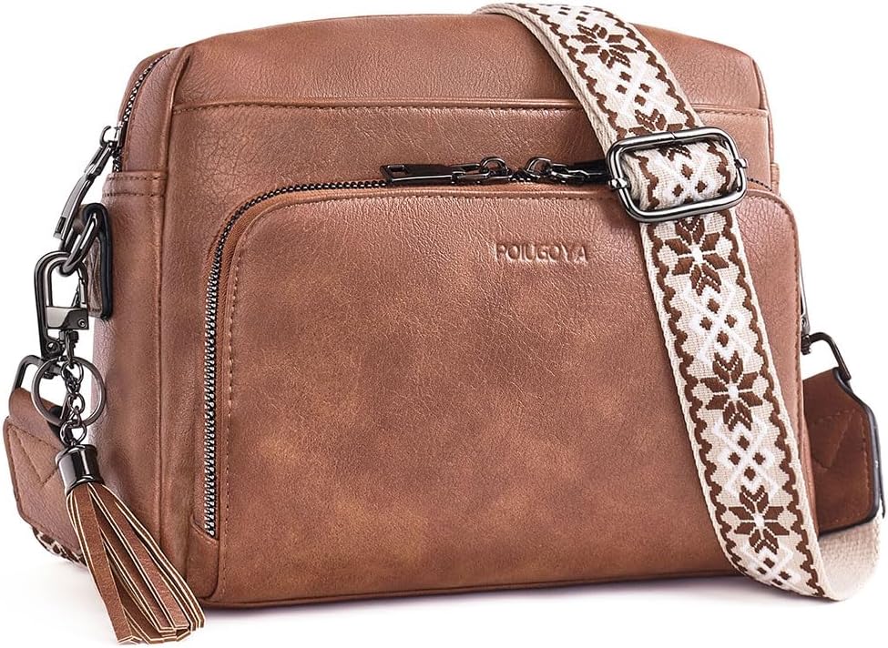 POIUGOYA Leather Crossbody Bag for Women Travel Purse Built-In RFID Wallet
