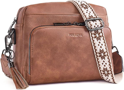 POIUGOYA Leather Crossbody Bag for Women Travel Purse Built-In RFID Wallet