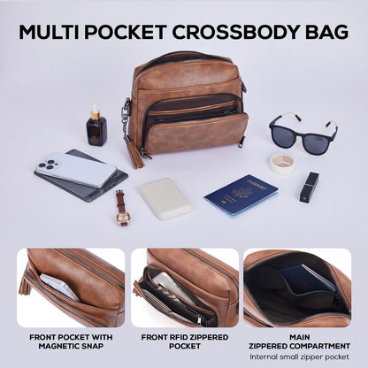 POIUGOYA Leather Crossbody Bag for Women Travel Purse Built-In RFID Wallet