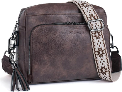 POIUGOYA Leather Crossbody Bag for Women Travel Purse Built-In RFID Wallet