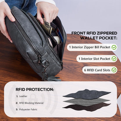 POIUGOYA Leather Crossbody Bag for Women Travel Purse Built-In RFID Wallet