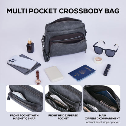 POIUGOYA Leather Crossbody Bag for Women Travel Purse Built-In RFID Wallet